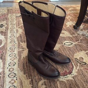 Frye boot with zipper in back and side buckle